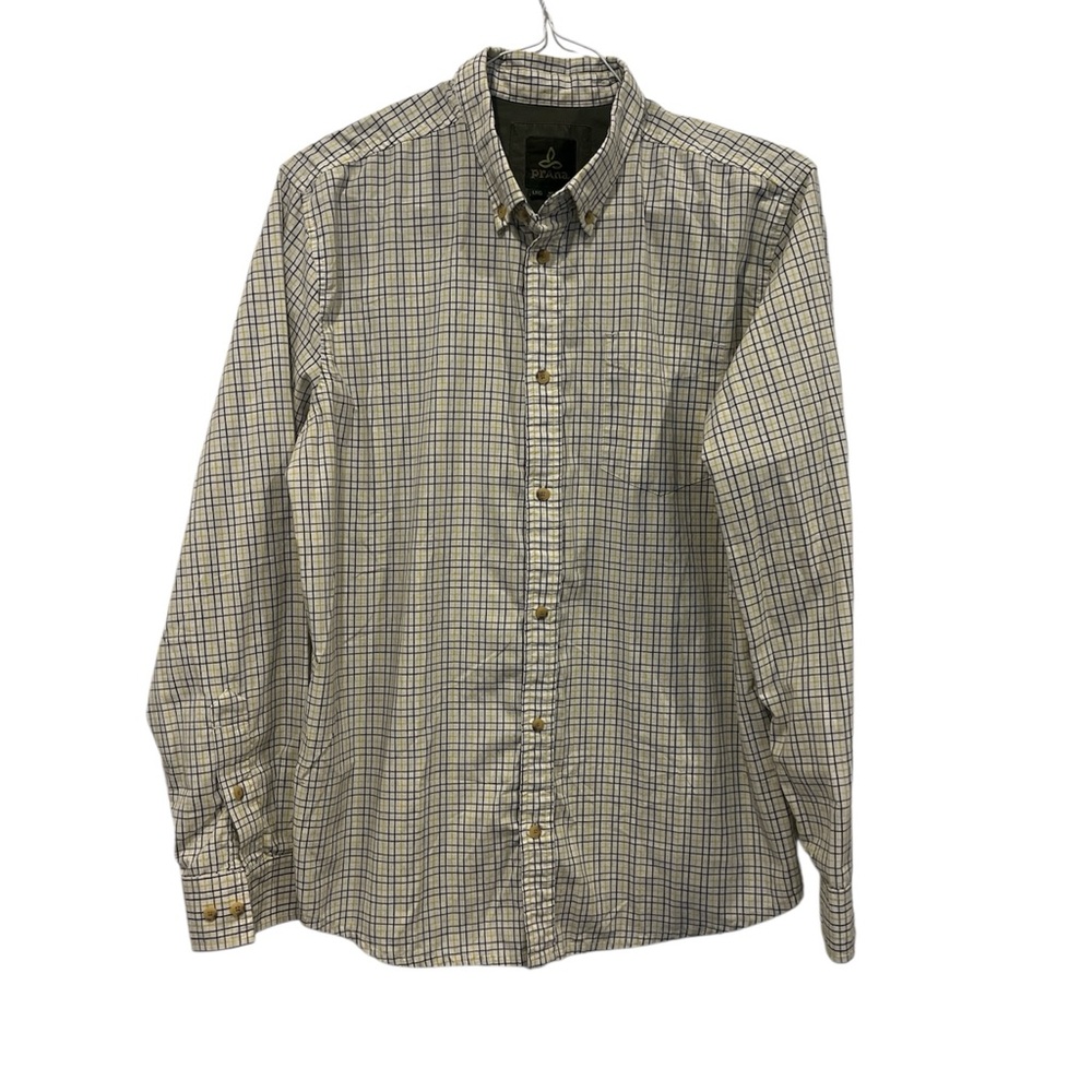 Prana Men’s Long Sleeve Shirt‎ Button Down Organic Cotton White Yellow Check EUC